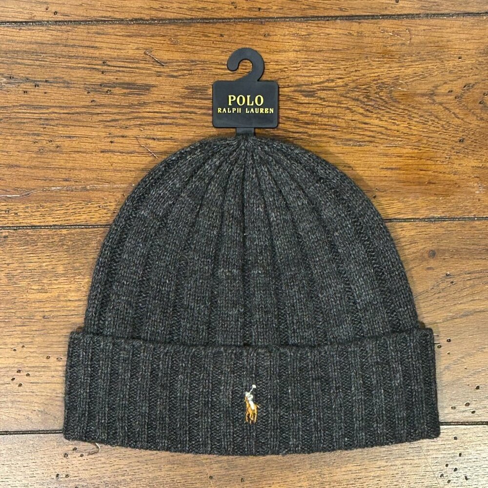 Polo Ralph Lauren Men's Skull Cap Beanie Hat Charcoal Grey NWT